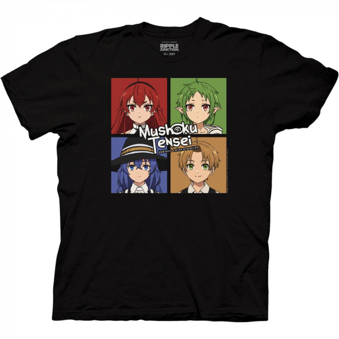 Mushoku Tensei Jobless Reincarnation - Four Characters Black T-Shirt M