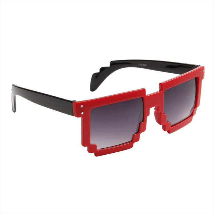 Glasses - Two Tone Red Frame Pixel Sunglasses Glasses - Two Tone Red Frame Pixel Sunglasses