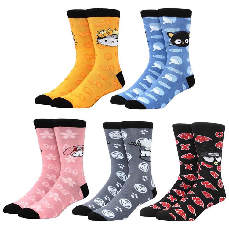 Naruto x Sanrio - 5 Pairs Socks - Click Image to Close