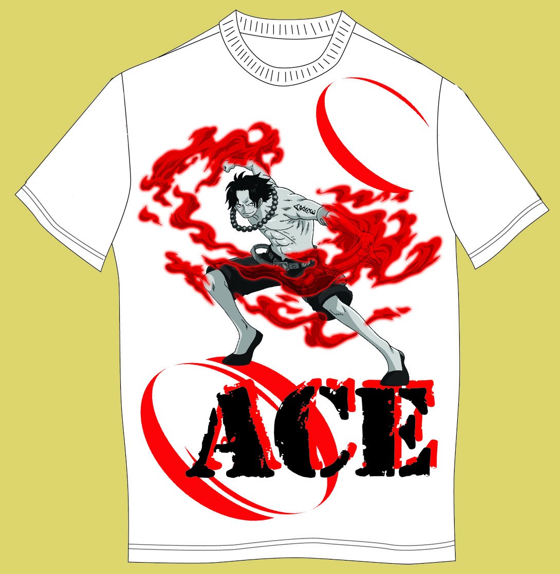 One Piece - Fire Ace White T-Shirt Medium