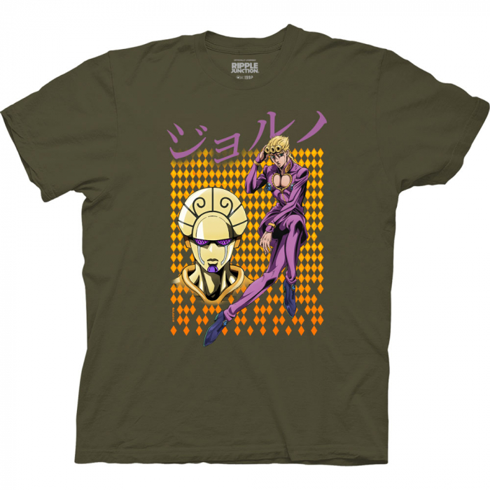 Jojos Bizarre Adventure Part V - Giorno with Stand Kanji T-Shirt Army Green M - Click Image to Close