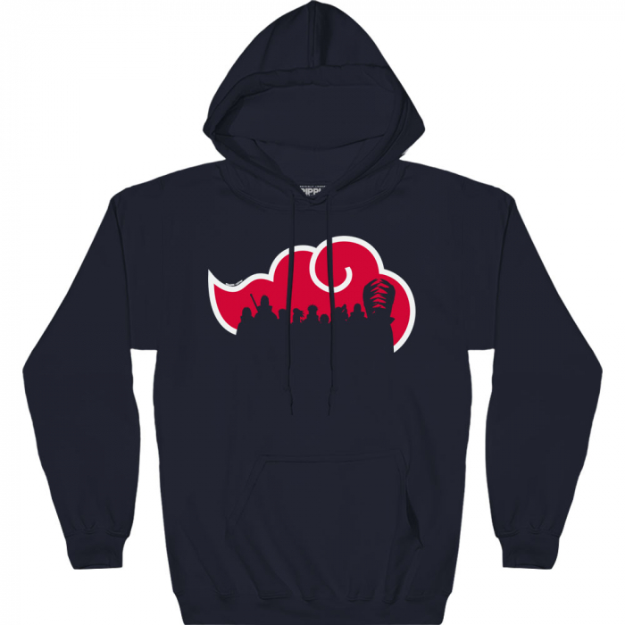 Naruto Shippuden - Akatsuki Cloud with Silhouettes Pull Over Fleece Hoodie Black L