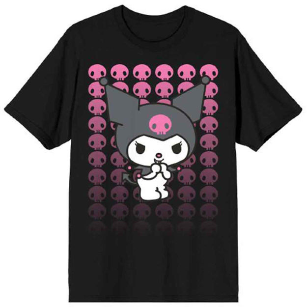 Sanrio - Kuromi Pink Skulls T-Shirt L - Click Image to Close