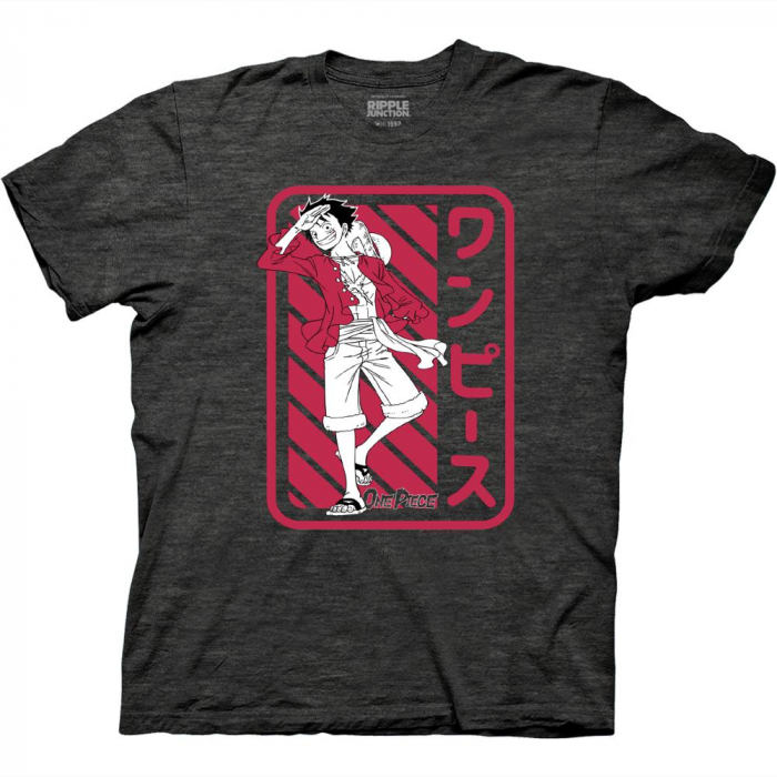 One Piece - Luffy on Red T-Shirt M - Click Image to Close
