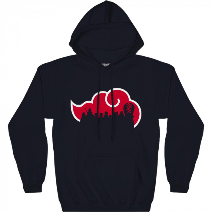 Naruto Shippuden - Akatsuki Cloud with Silhouettes Pull Over Fleece Hoodie Black M