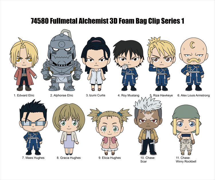 FullMetal Alchemist - 3D Foam Collectible Bag Clip Series 1 SINGLE BLIND BOX FullMetal Alchemist - 3D Foam Collectible Bag Clip Series 1 SINGLE BLIND BOX