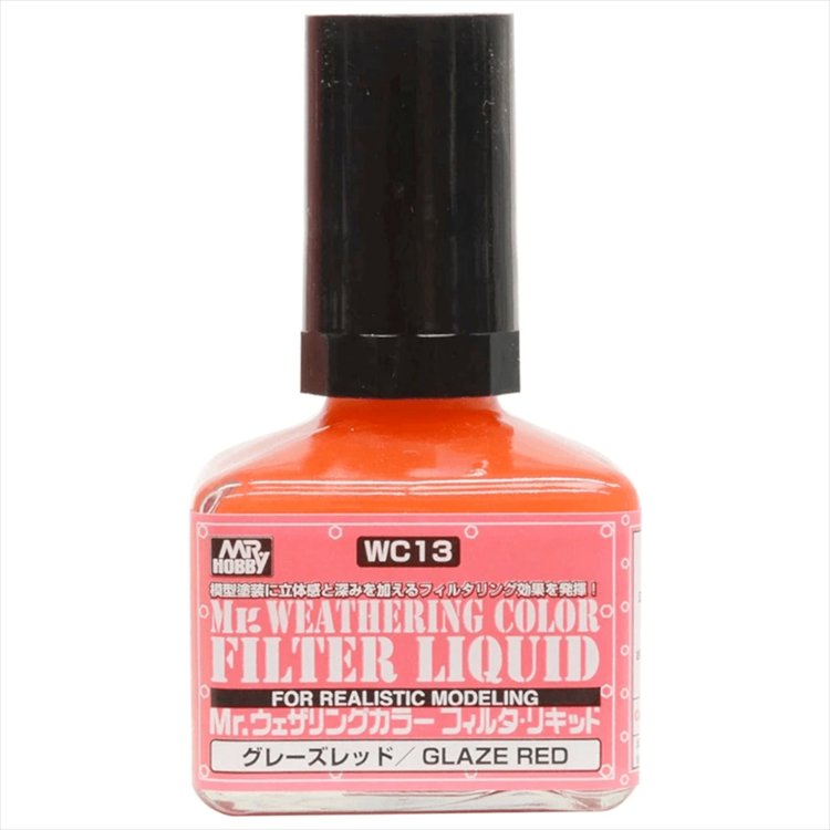Mr Hobby - Mr Weathering Color Filter Liquid Red WC13 40ml - Click Image to Close