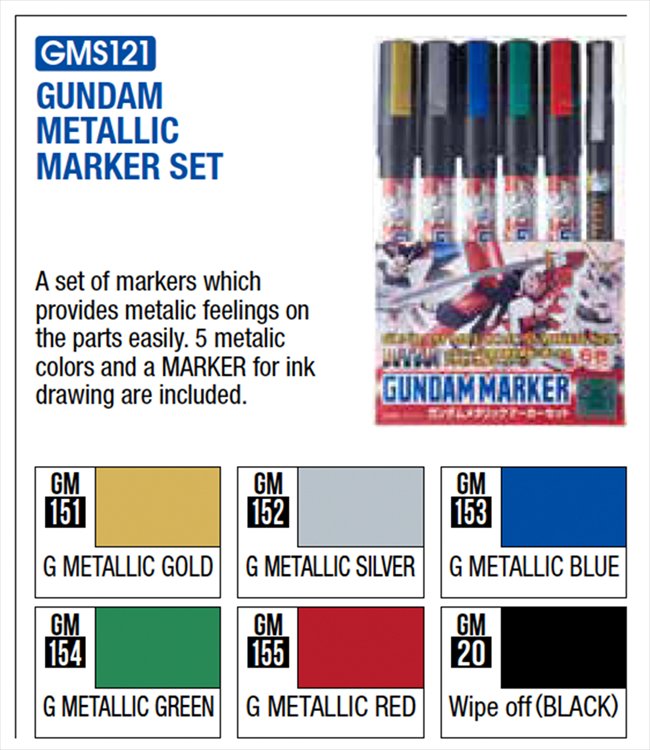 Gundam Marker - GMS 121 Gundam Marker Metallic Marker Set - Click Image to Close