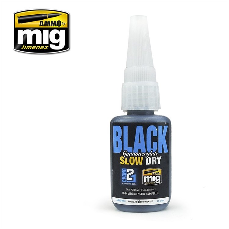 Ammo Mig - Slow Dry Cyanoacrylate Glue Black - Click Image to Close