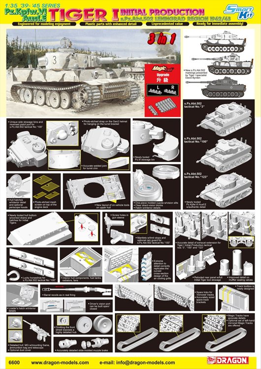 Dragon Model - 1/35 Tiger I Initial production Pz.Kpfw.Vi Ausf.E Leningrad Region 1942/3 - Click Image to Close