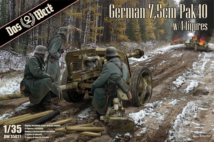 Das Werk - 1/35 German 7.5cm Pak 40 with 4 Figures Model Kit