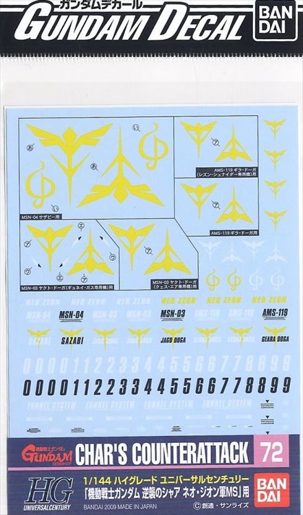 Gundam Decal - GD72 1/144 Chars Counterattack Zeon Ver - Click Image to Close
