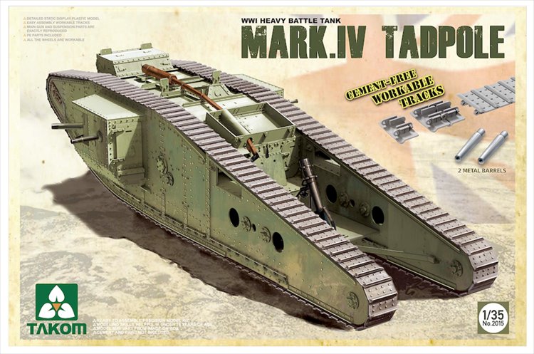 Takom - 1/35 WWI Heavy Battle Tank Mark IV Male Tadpole with Rear Mortar - Click Image to Close