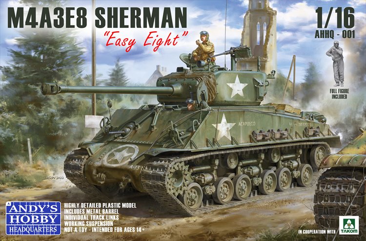 Takom - 1/16 M4A3 E8 Sherman Easy Eight Tank with Figure - Click Image to Close