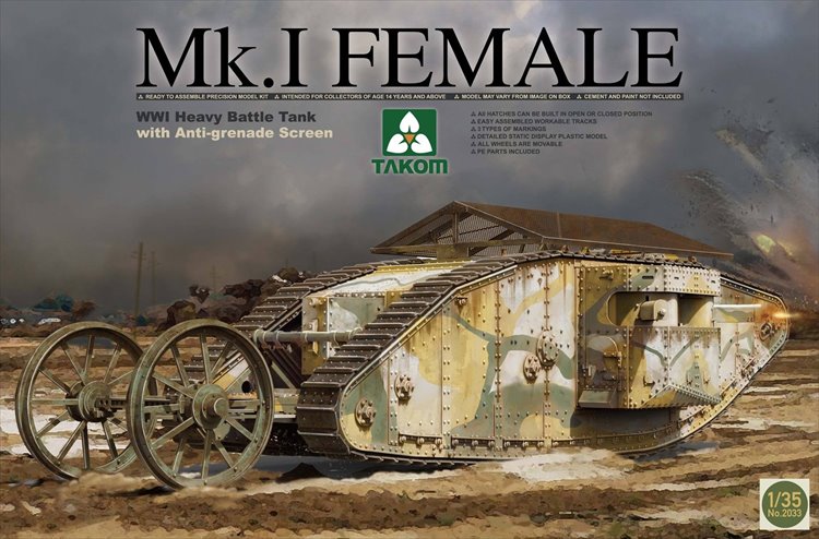 Takom - 1/35 WWI Heavy Battle Tank Mk. I Female with Anti Grenade Screen - Click Image to Close