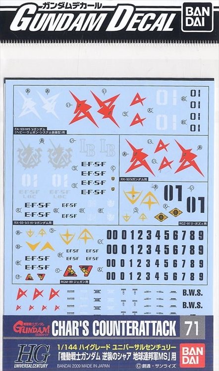 Gundam Decal - GD71 1/144 Chars Counterattack Earth Federation Ver